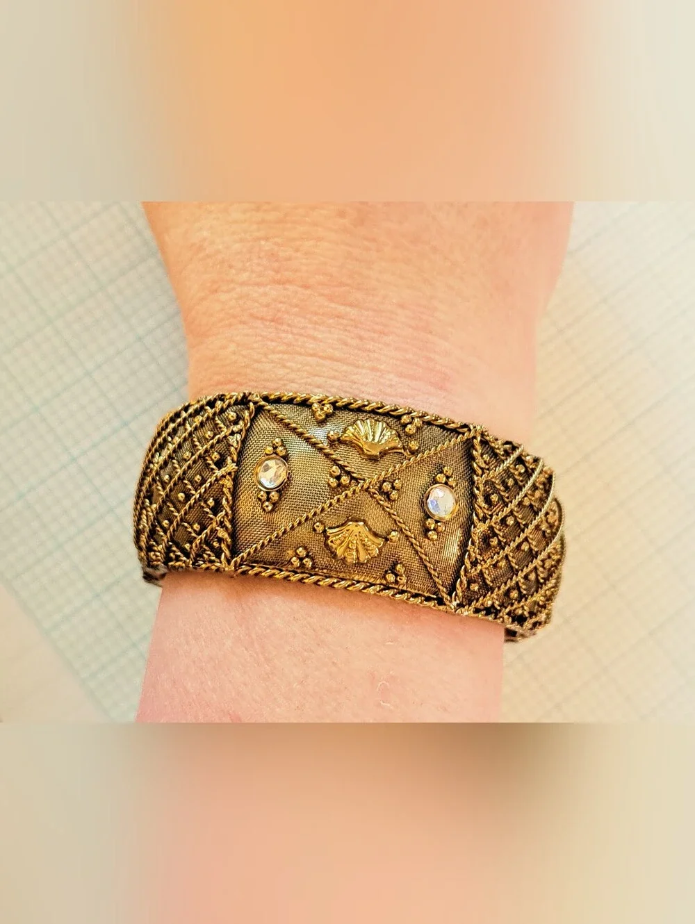 Two's Company Gold-Tone Filigree Hinged Bangle Bracelet